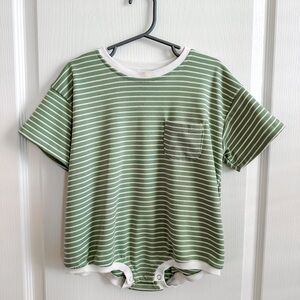 Winnie & Crew Green & White Stripped Bubble Romper